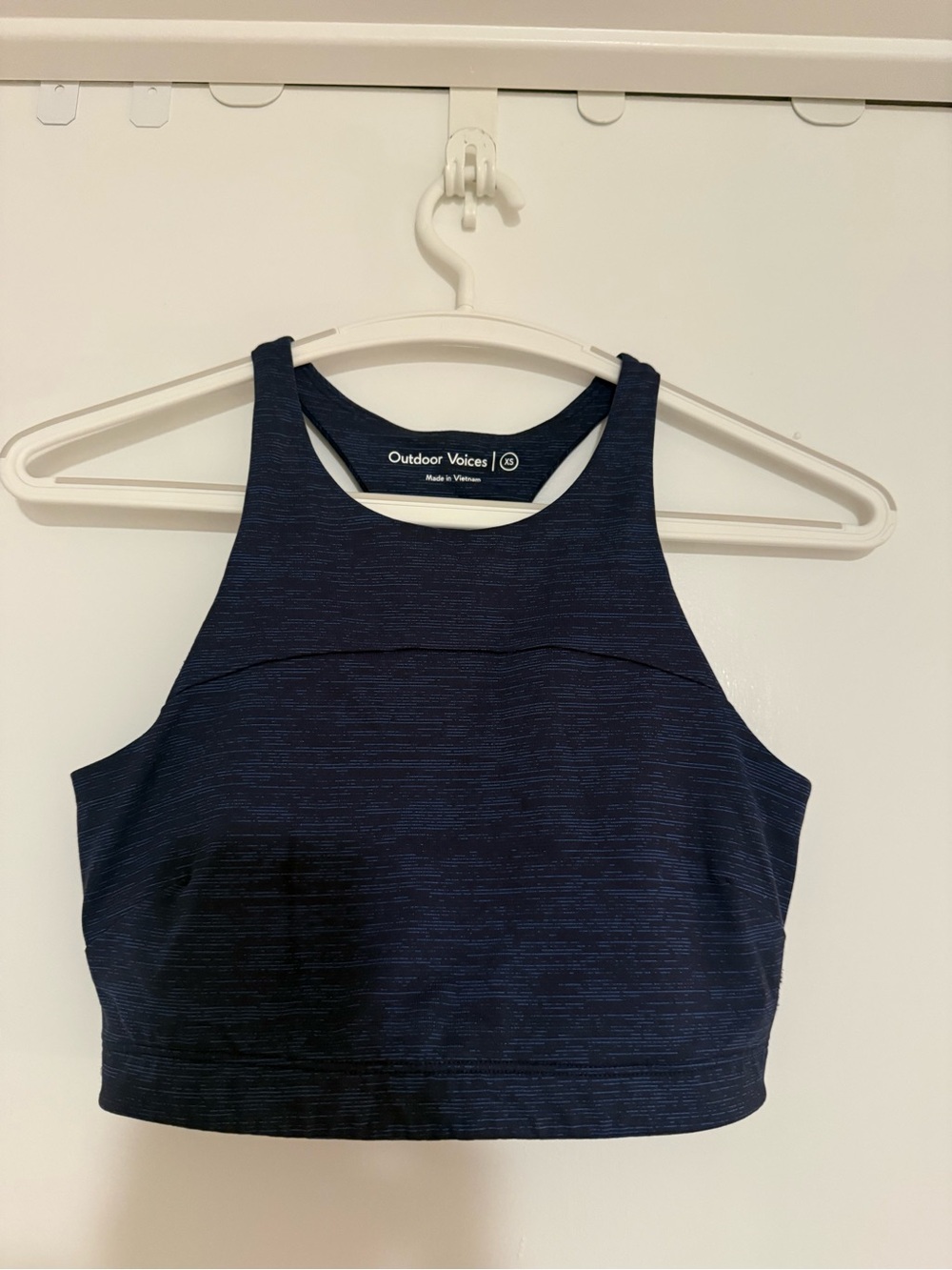 Outdoor Voices Navy Striped High Neck Active Top